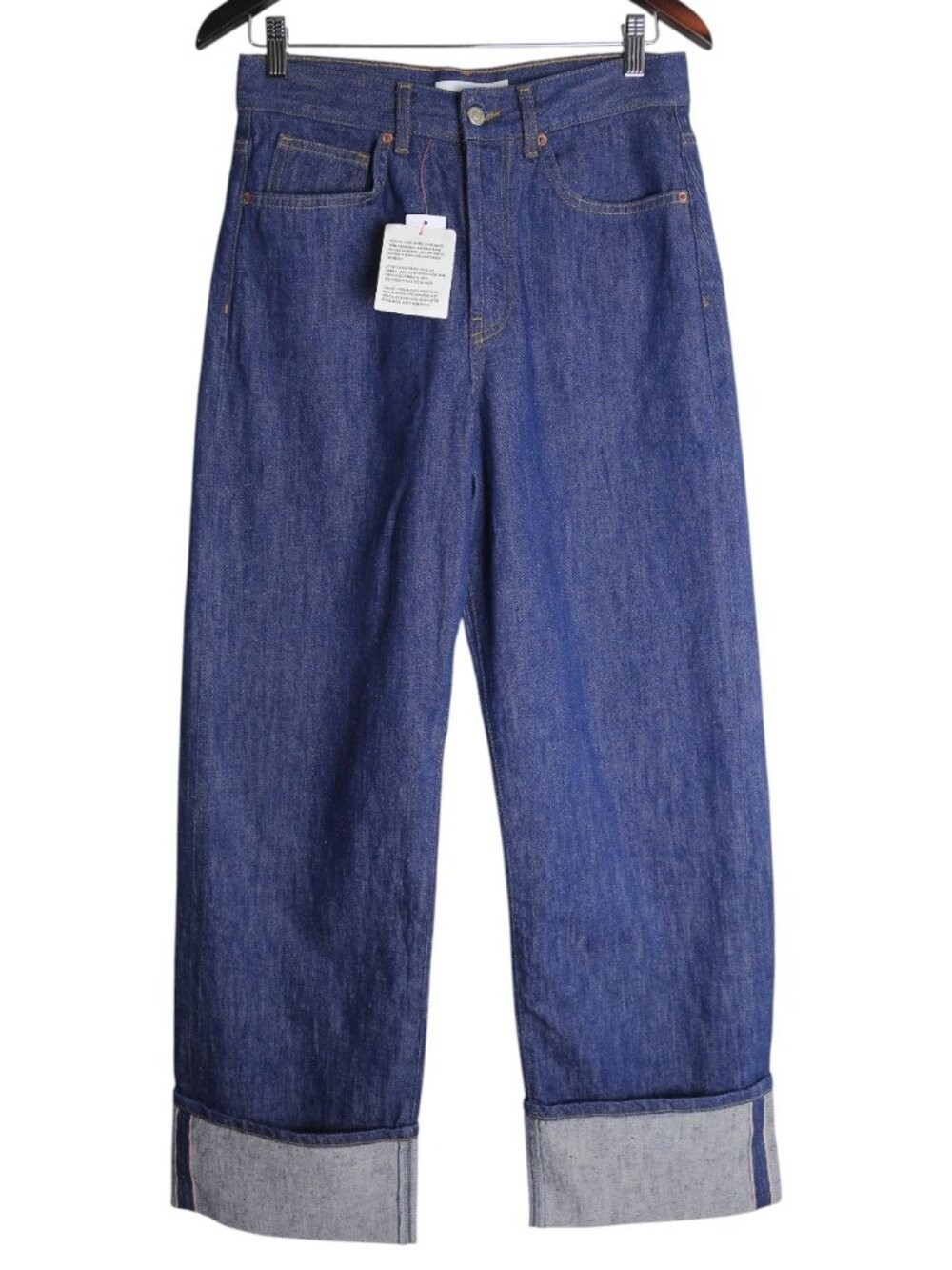 Topshop Selvedge Women’s High Rise Turn Up Denim Jean In Indigo Size 28×32