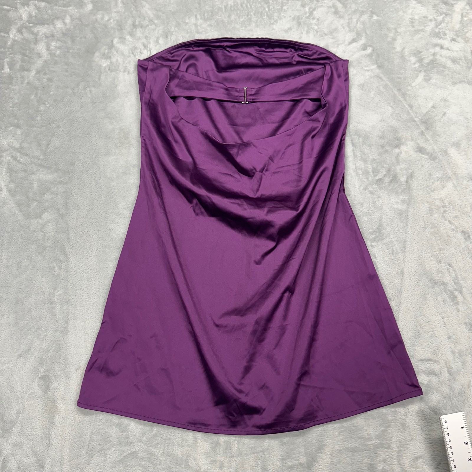 Lyaner Womens Purple Strapless Satin Cowl Back Mini Dress Size Medium