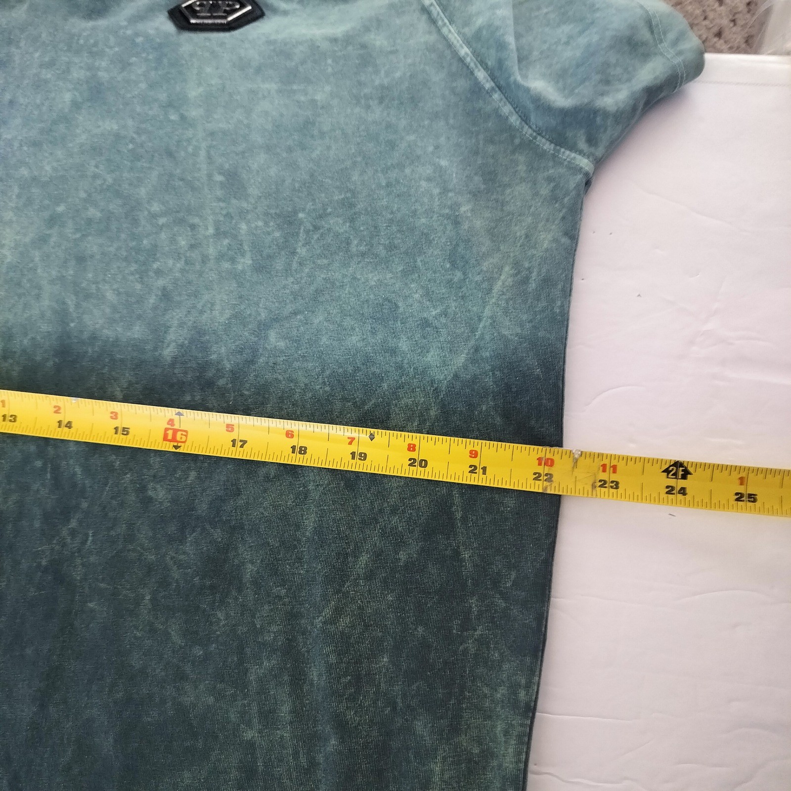 Philipp Plein Homme Mens 3XL Ombre Acid Wash Polo Shirt Teal Green Quilted Logo