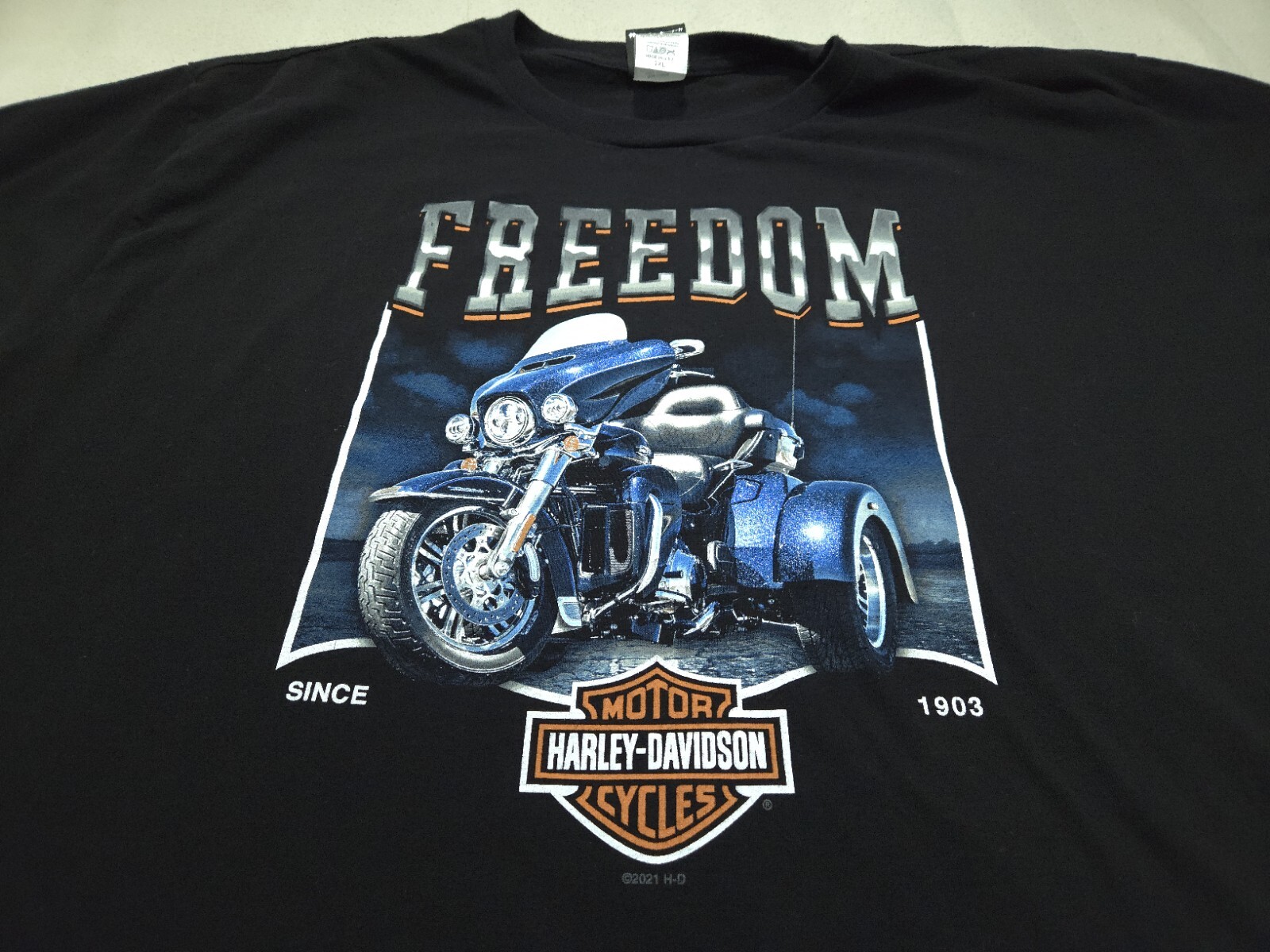 Harley Davidson Shirt Mens 2XL Black Freedom Trike Auburn MA Graphic Tee USA