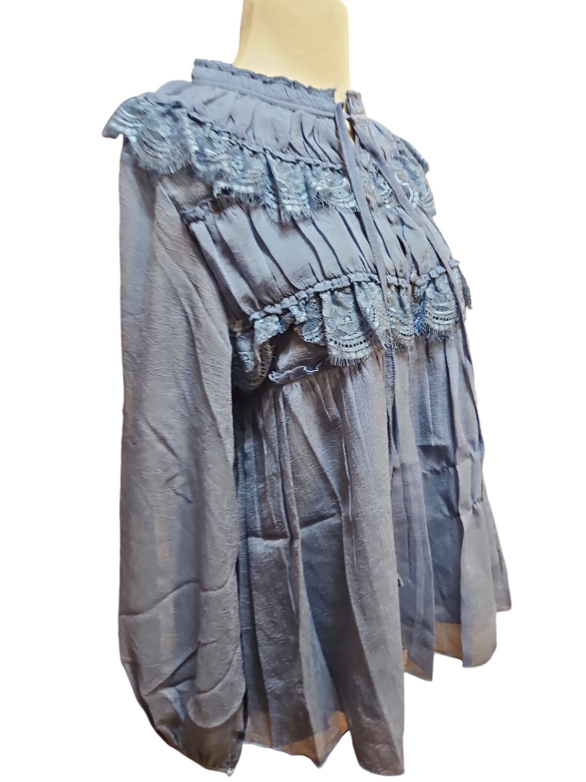 Pretty Angel Blouse Womens Large Blue Sheer Long Sleeve Lagenlook Pullover New