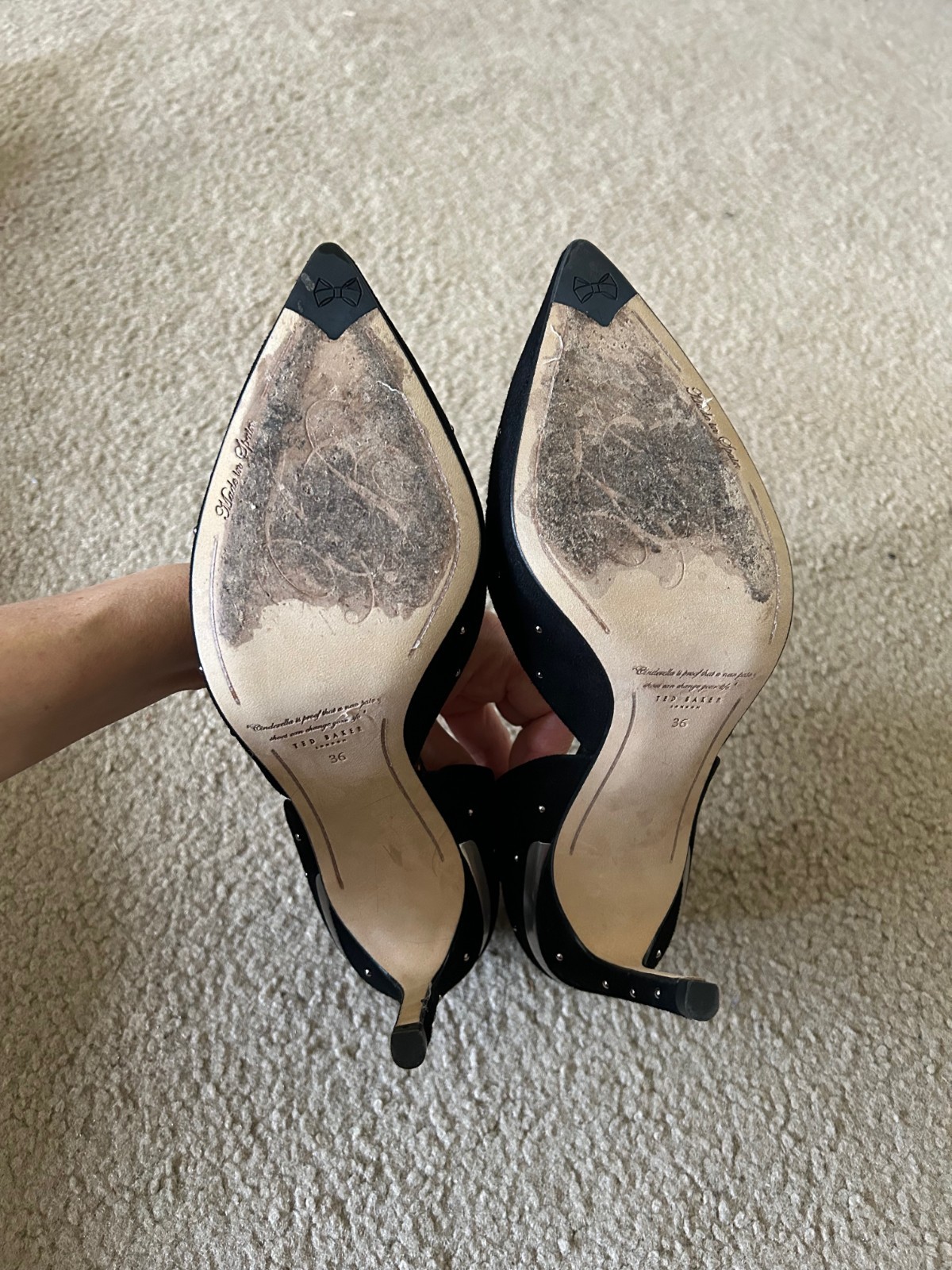 TED BAKER LONDON Zaffi d’Orsay Suede Black Studded Pump Sz 6 / 36 $255
