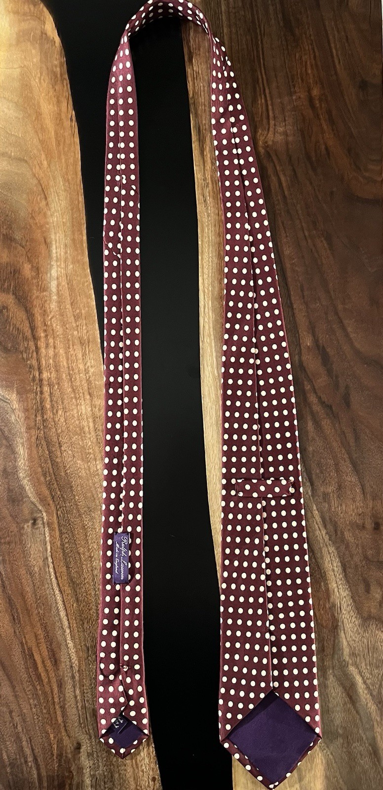 Vintage 90s Ralph Lauren Purple Label Silk Tie Polka Dot Made In England 3.5″