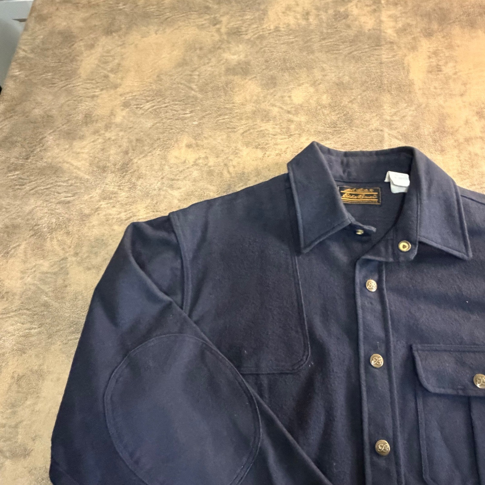 Eddie Bauer Chamois Shirt Mens L Black Elbow Patch Padded Sportsman Shooting
