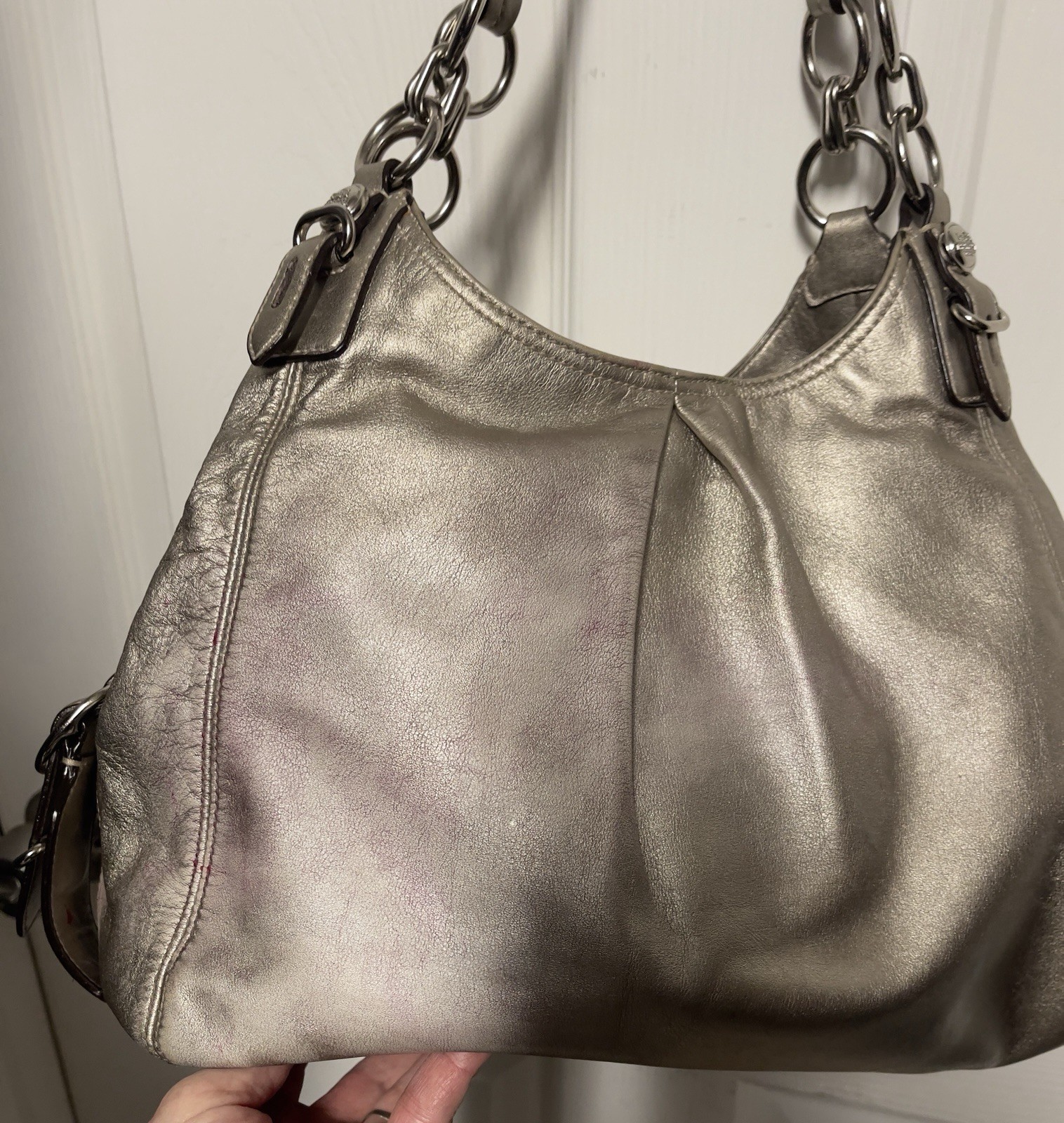 Coach Madison Maggie Champagne Gold Metallic Leather Shoulder Bag 15742