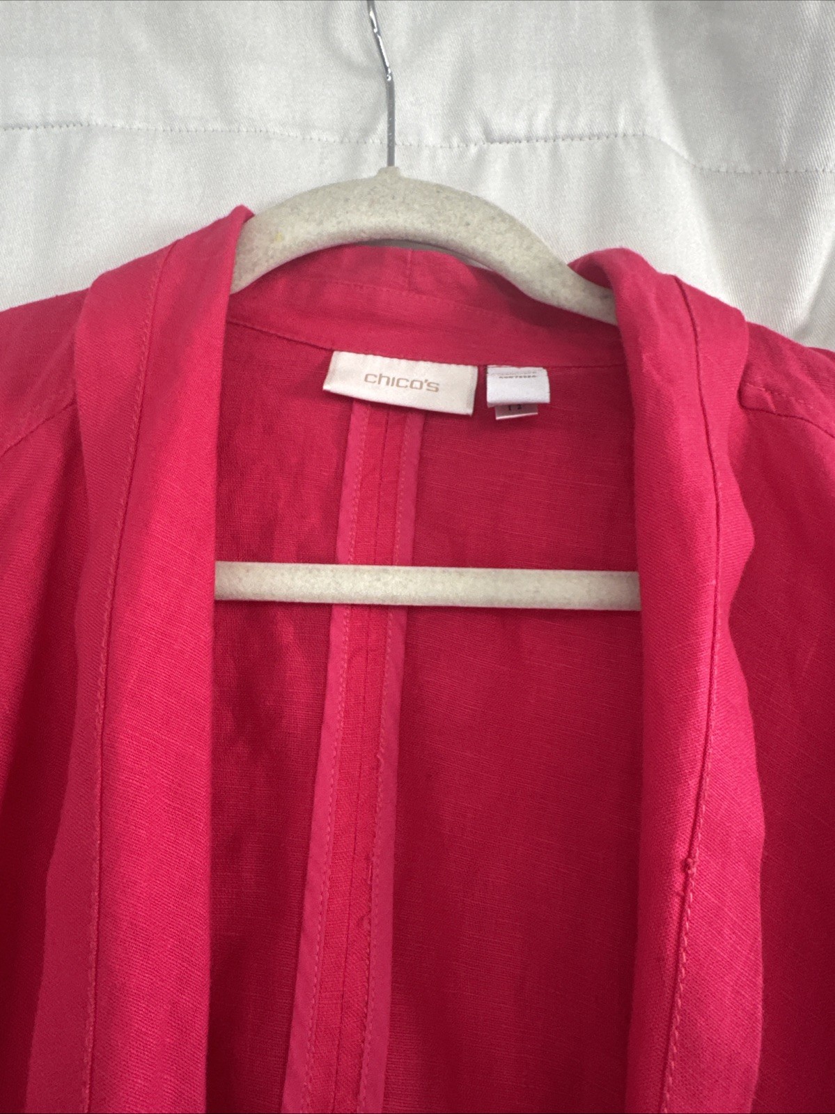 Chicos Pretty In Pink 100% Linen Jacket 2 M L Open No Closure