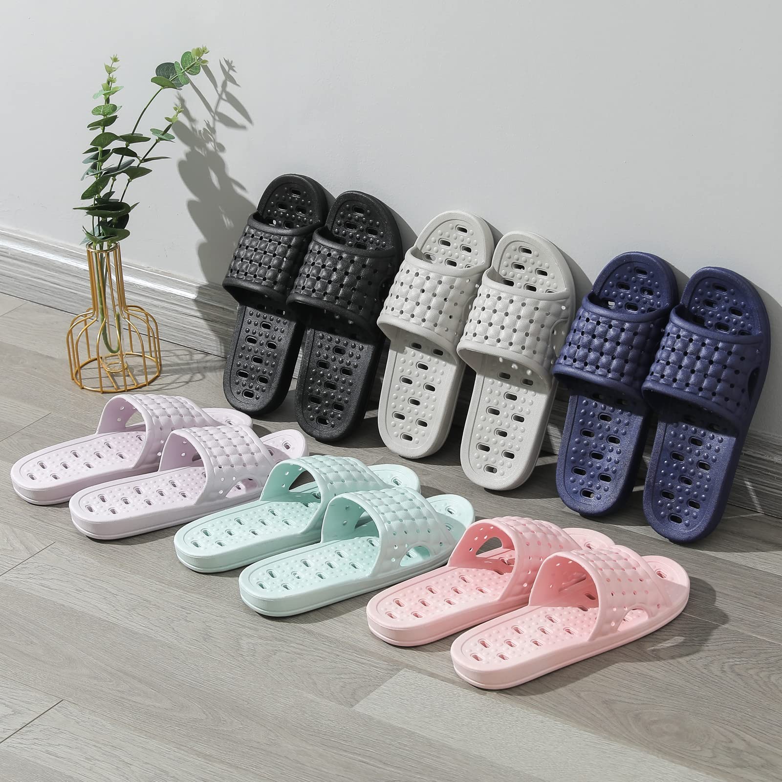 COZYAREA Shower Shoes Quick Dry Non-Slip 11-12 Women/10-11 Men, Black