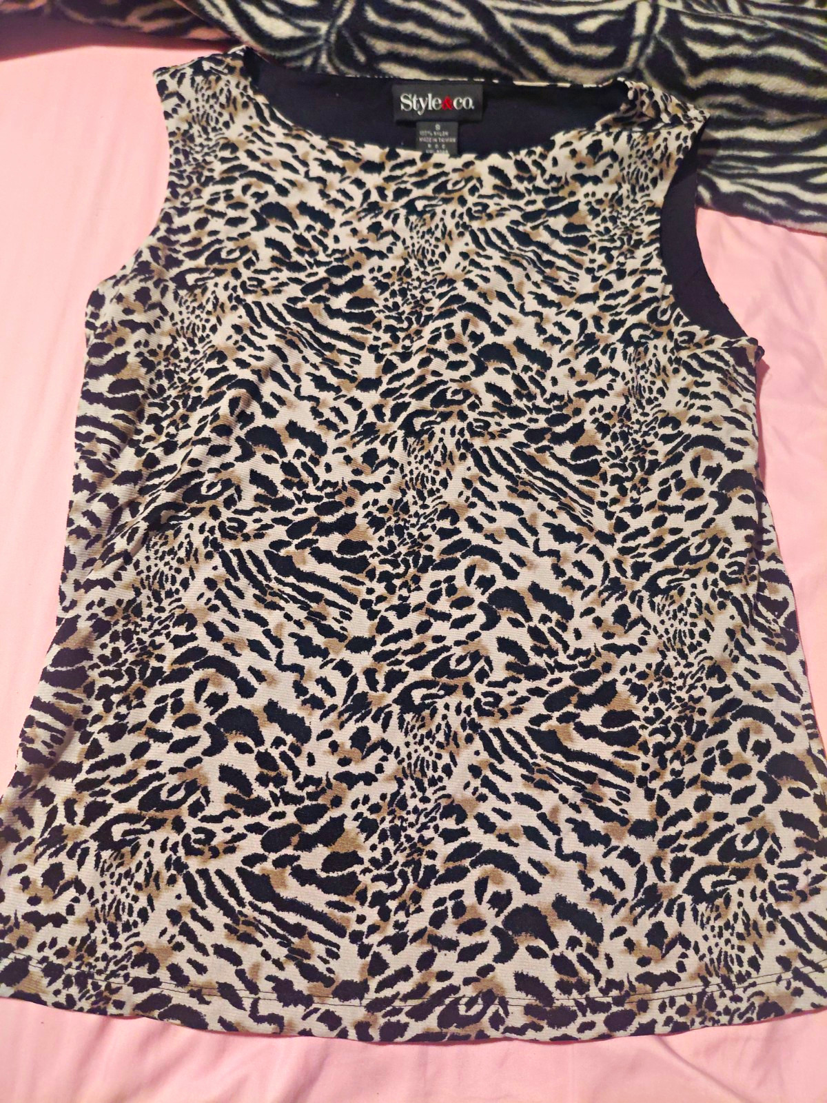 Style & Co. Women’s Animal Print Sleeveless Knit Tank Top Black/Beige S