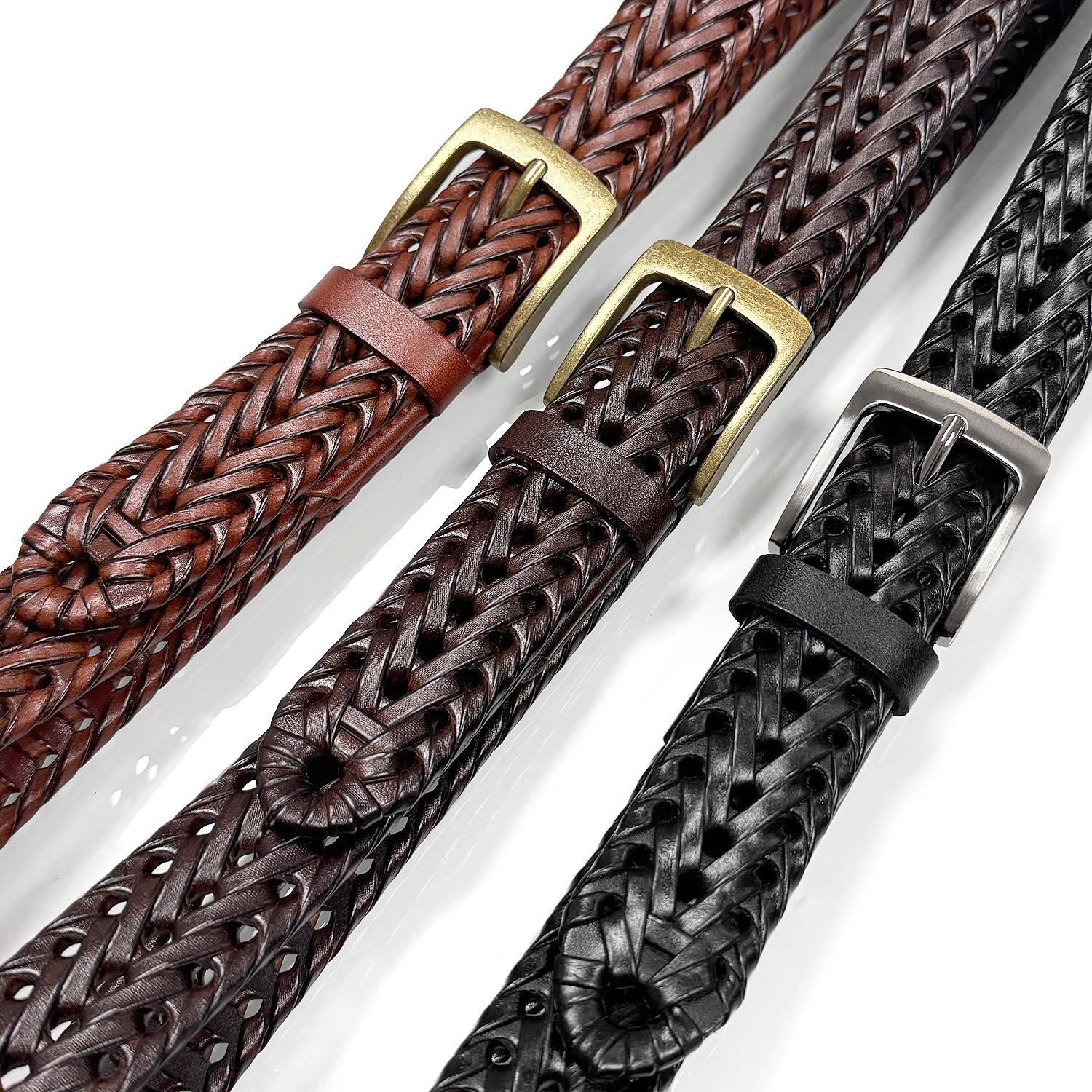 Men’s Braided Belt Genuine Leather Woven Casual Dress Belt 1-3/8″(35mm) Wide