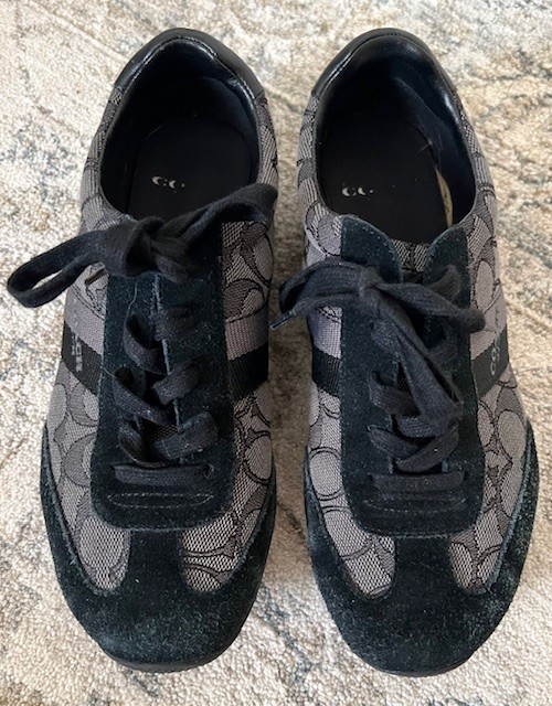 Coach CC Monogram Suede Canvas Black Gray Lace Up Casual Kelson Sneakers Sz 6.5