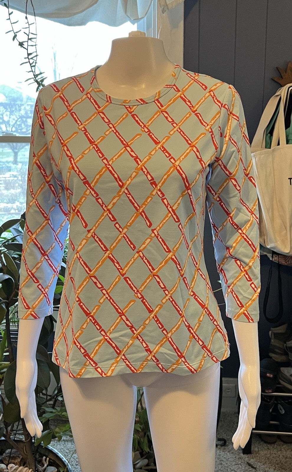 J McLaughlin Catalina Cloth Argyle Sticks Pattern Blue Multicolor Womens S