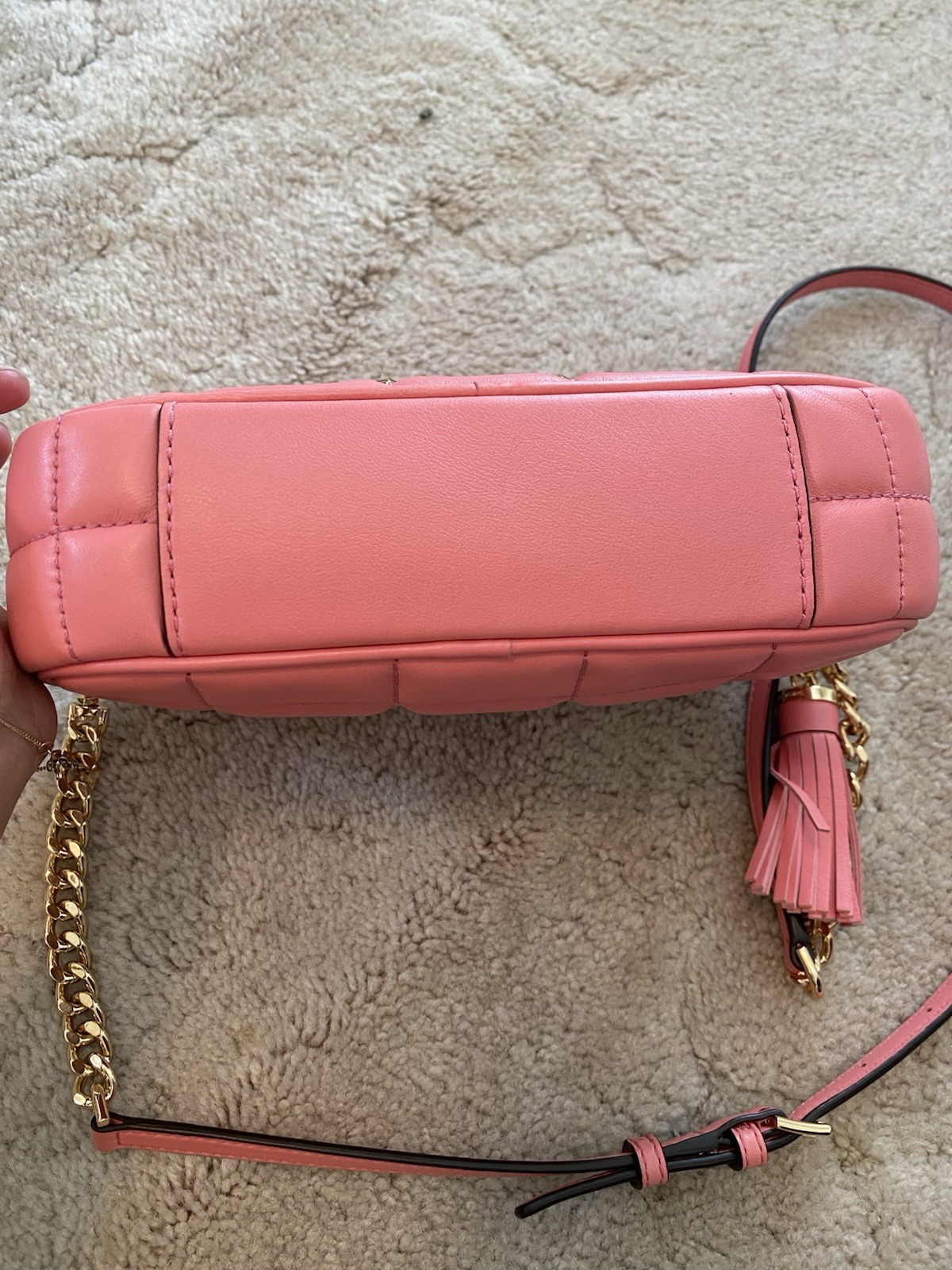 Michael Kors Pink Quilted Small Crossbody Bag Zip Gold Chain Tassel Charm