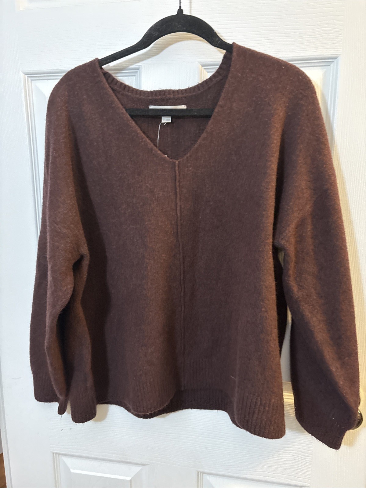 Ann Taylor LOFT – Long Sleeve Sweater Pullover V Neck Woven Top Large