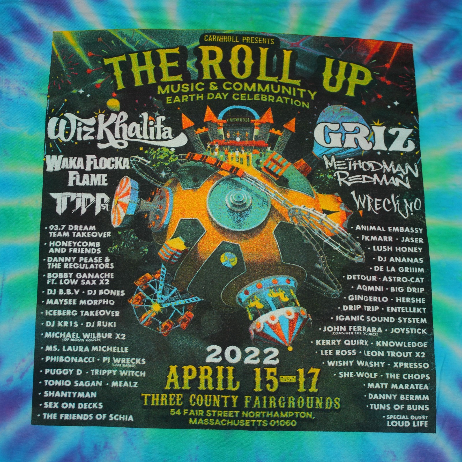 THE ROLL UP 2022 Northampton Wiz Khalifa Waka Flocka Tie Dye T-SHIRT Men’s S
