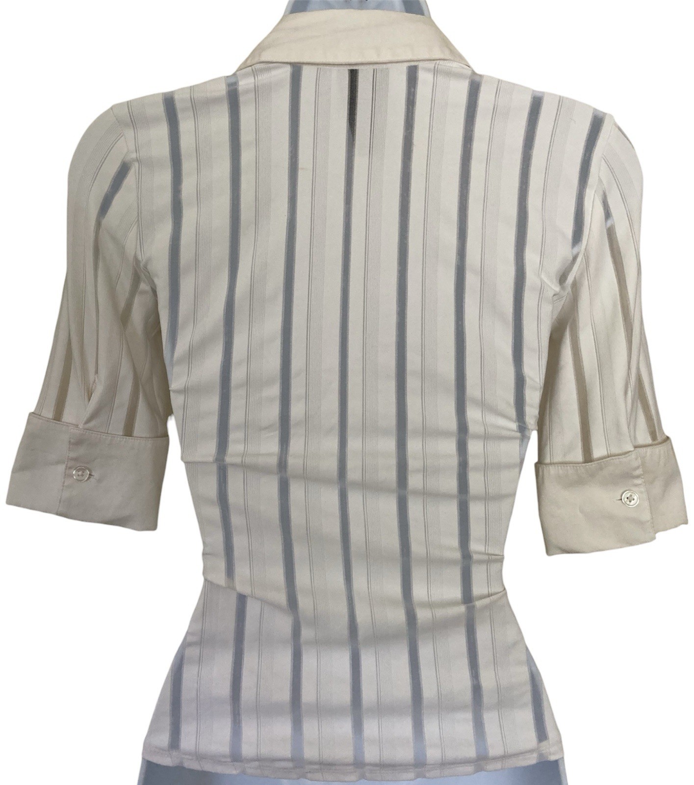Vintage 90s Y2k White Mesh Office Fitted Button Down 3/4 Sleeve Collared Shirt