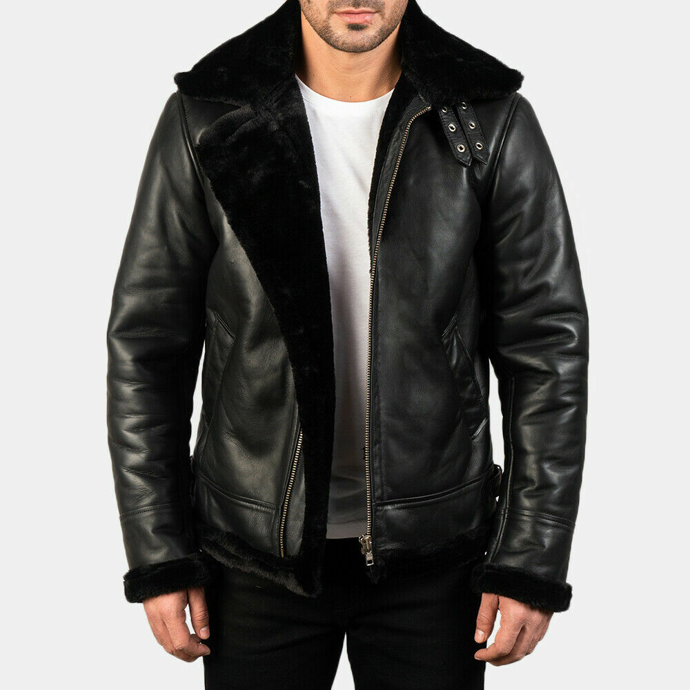 Men’s B3 Aviator Real Shearling Sheepskin Leather Flight Bomber Jacket