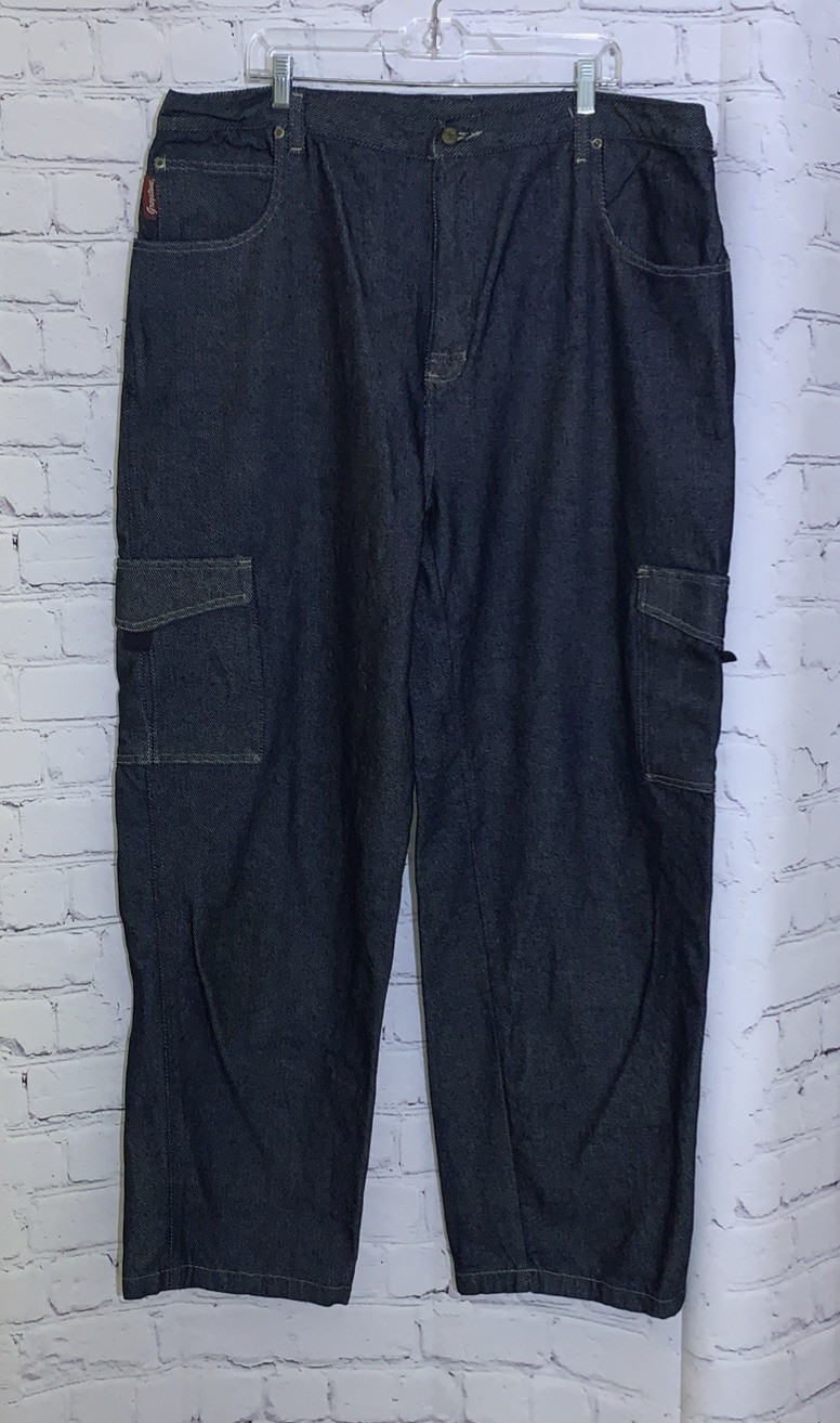 Greystone Jeans Men 44×34 Straight Dark Wash Cargo Pocket Heavy Y2K Blue Denim