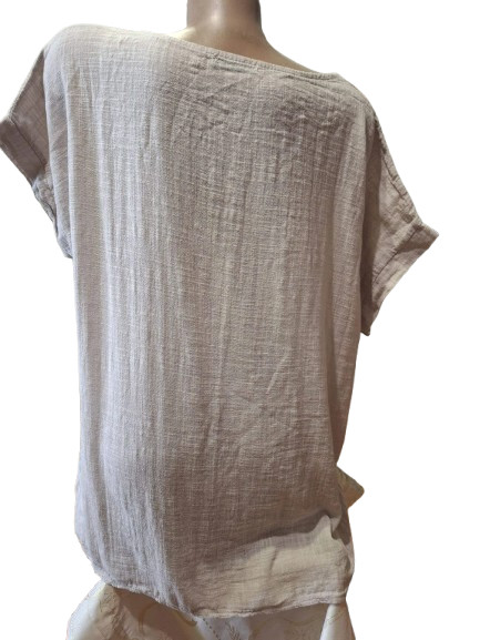 BLUE VANILLA Grey Cotton Boho Tunic Gold Rhinestone Evil Eye Top Summer Beach OS