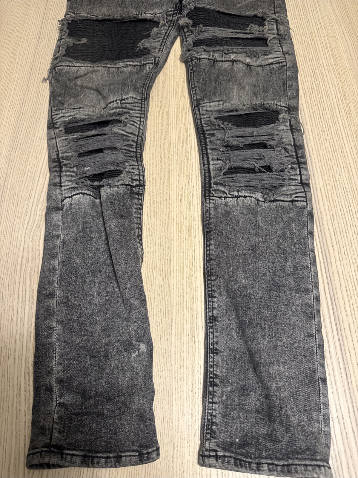 H&M Divided Mens Skinny Biker Jeans Gray Acid Wash Distressed Rip Repair 33