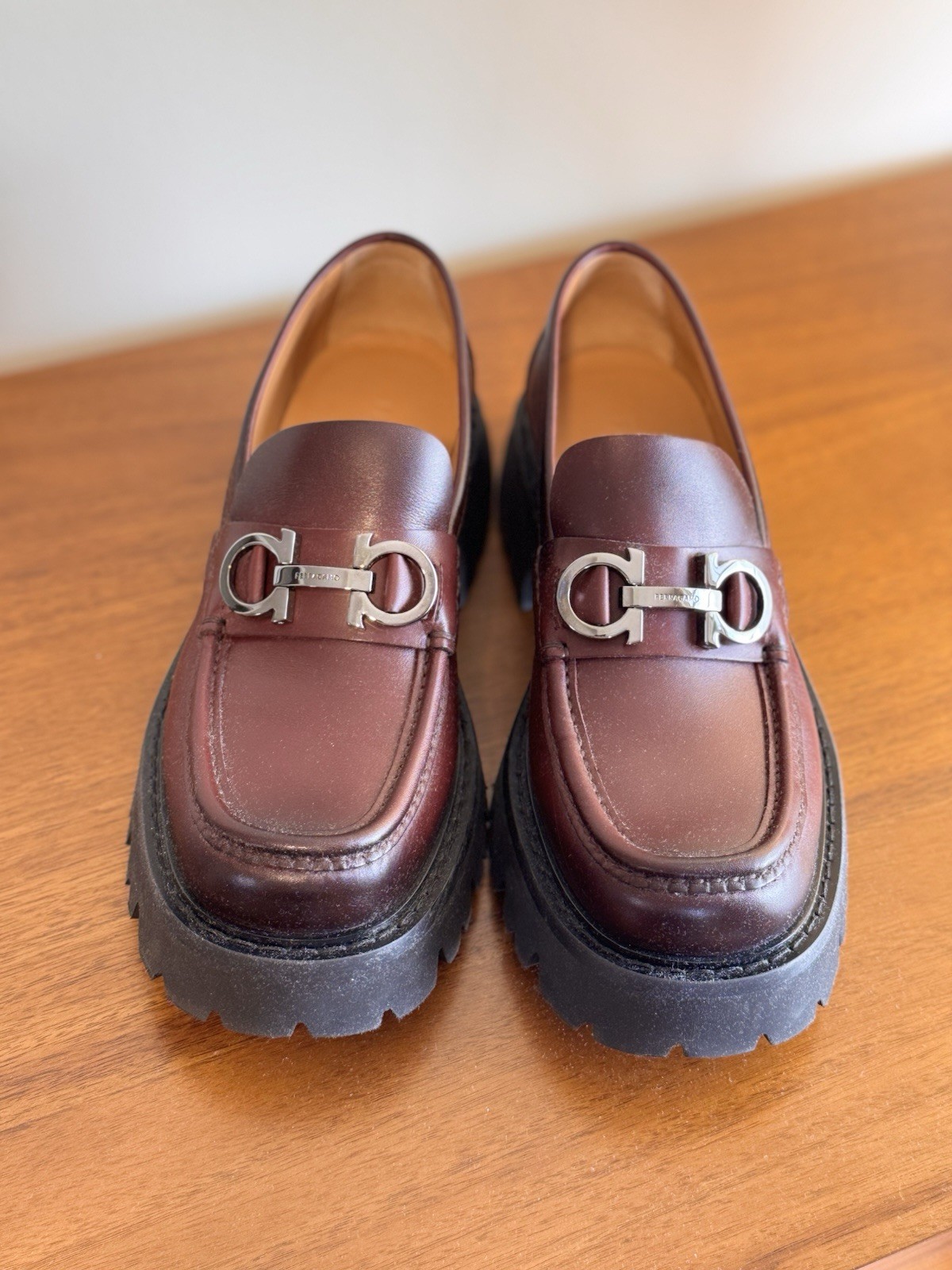 Salvatore Ferragamo Penny Loafers Burgundy Leather Slip On Men’s 8.5 C NIB