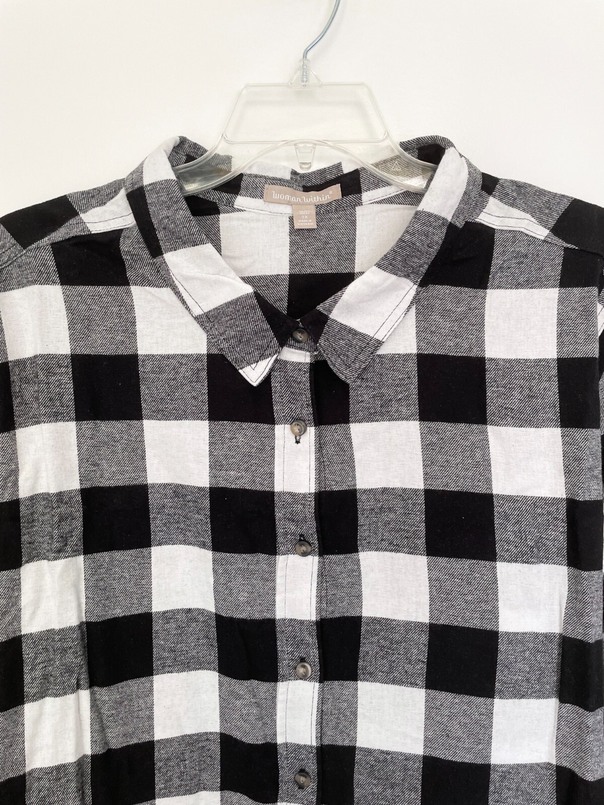 Women’s PLUS SIZE 3X 4X 5X 30/32 34/36 38/40 COTTON Plaid Flannel Shirt Top B&W