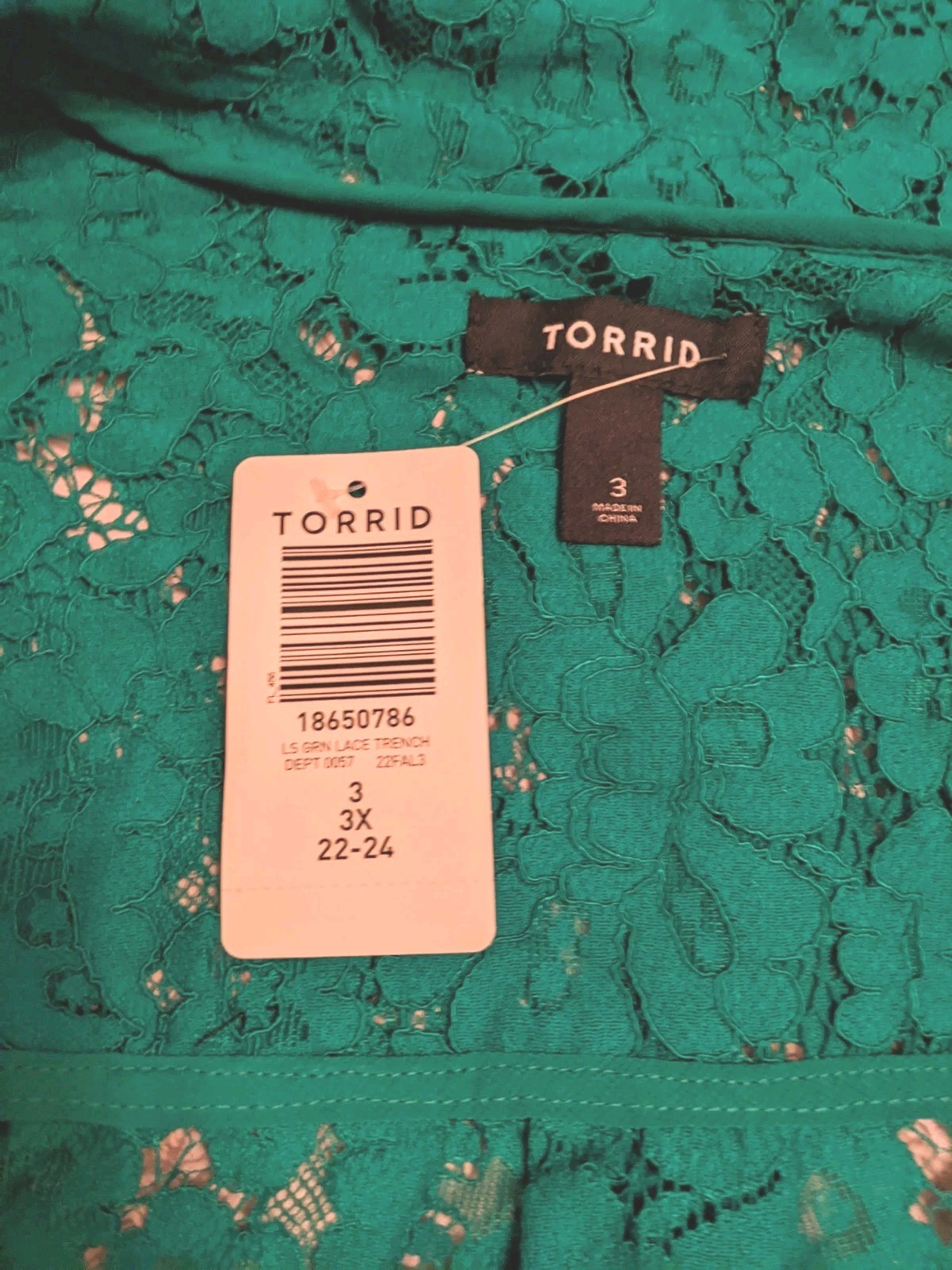 Torrid Kelly Green Lace Trench Duster Jacket 3x