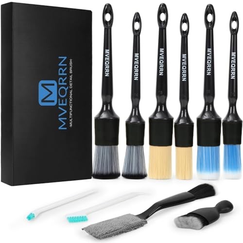 10Pcs Car Detailing Brush Set,Boars Hair Car 10pcs detail brush set black