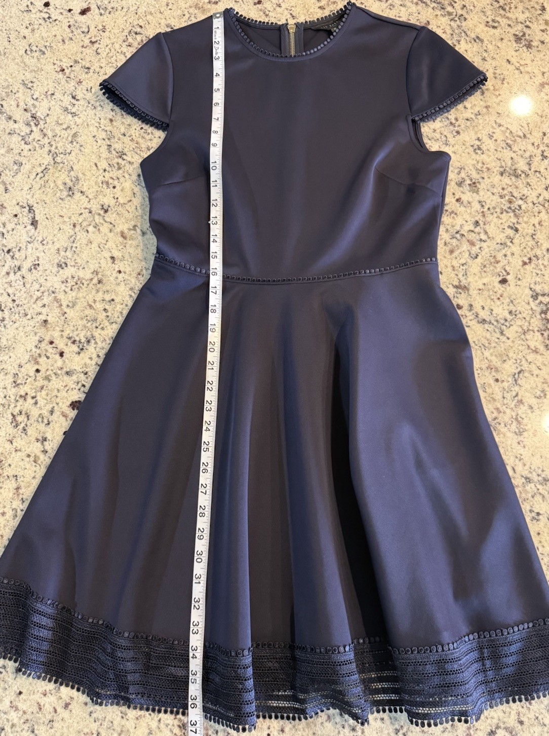 Ted Baker London Size 2 Navy Polyester Rohdia Skater Dress Mesh Trim Pockets Zip