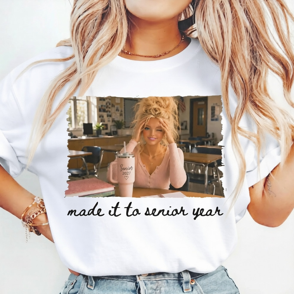 Made it to Senior Year 2027 Doll Face Meme Girls High School Senior Sunrise T-Sh
