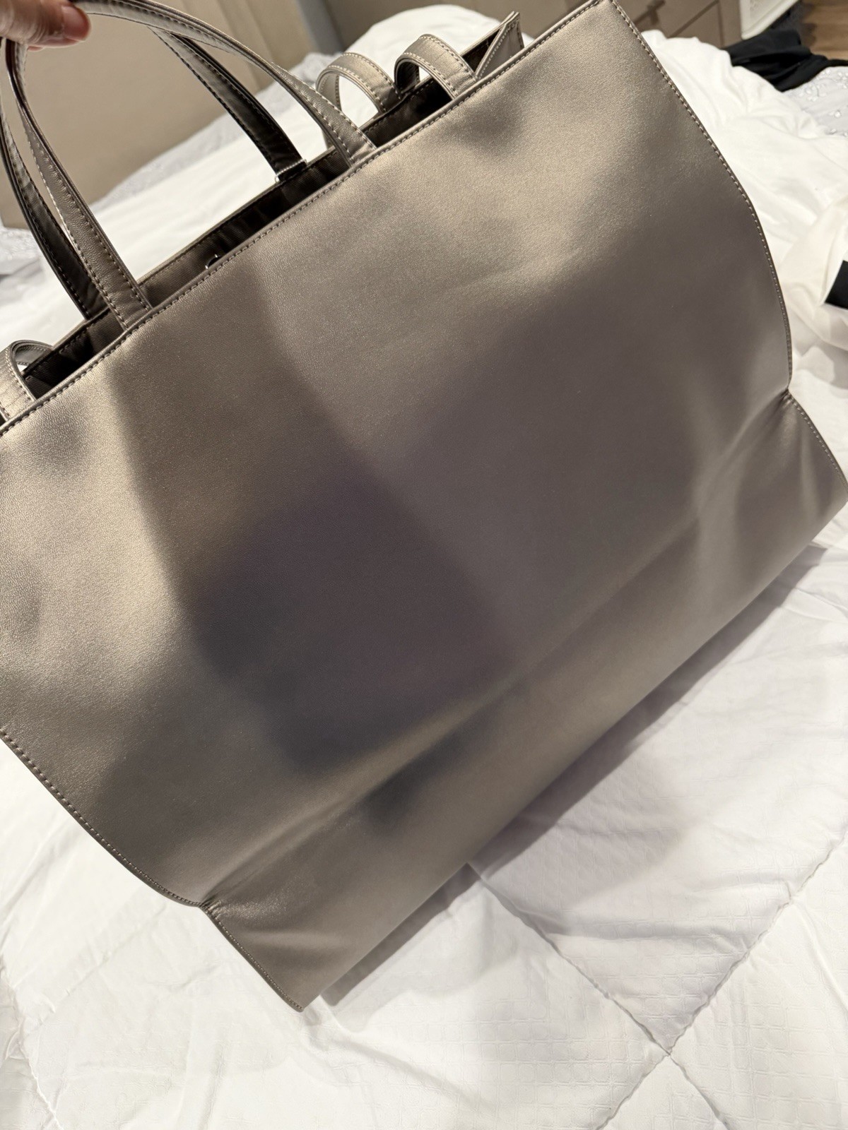 Telfar Gray Logo Embossed Tote w/ Magnetic Closure Double Handles Hang Tag