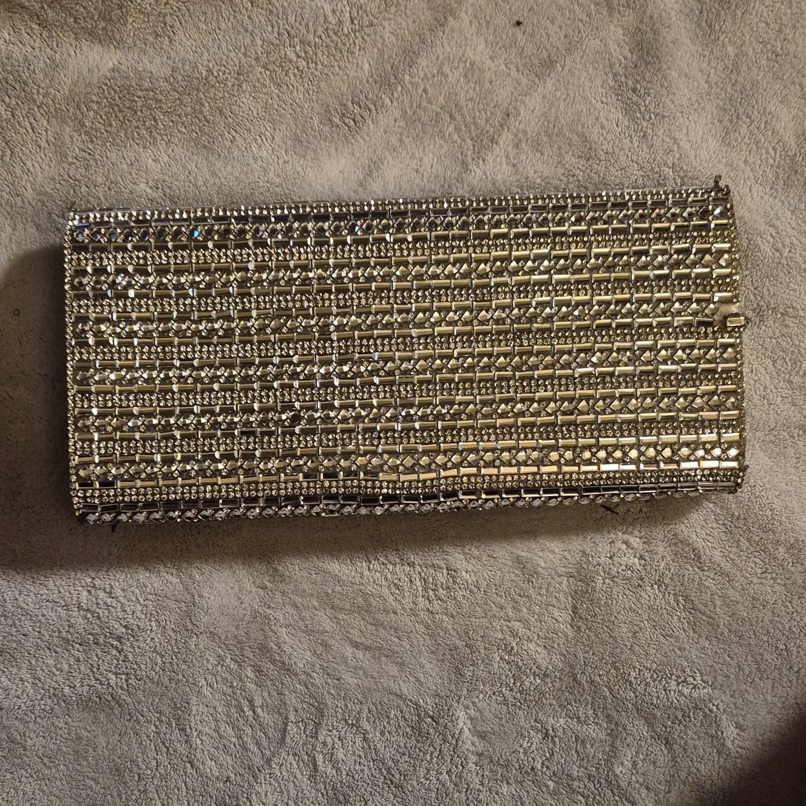 ALDO Silver Rhinestone Clutch, Chain Shoulder Strap, Magnetic, Formal Party