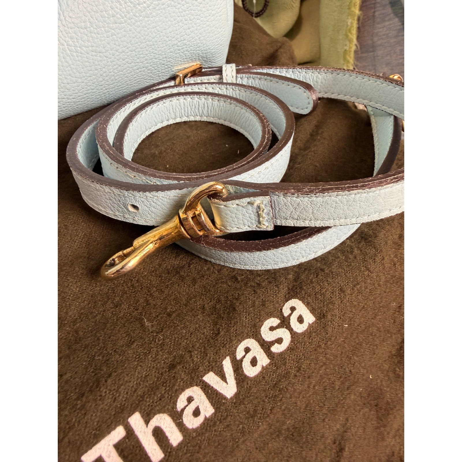 Samantha Thavasa Light Blue Pebbled Leather Satchel Bag with Gold Hardware