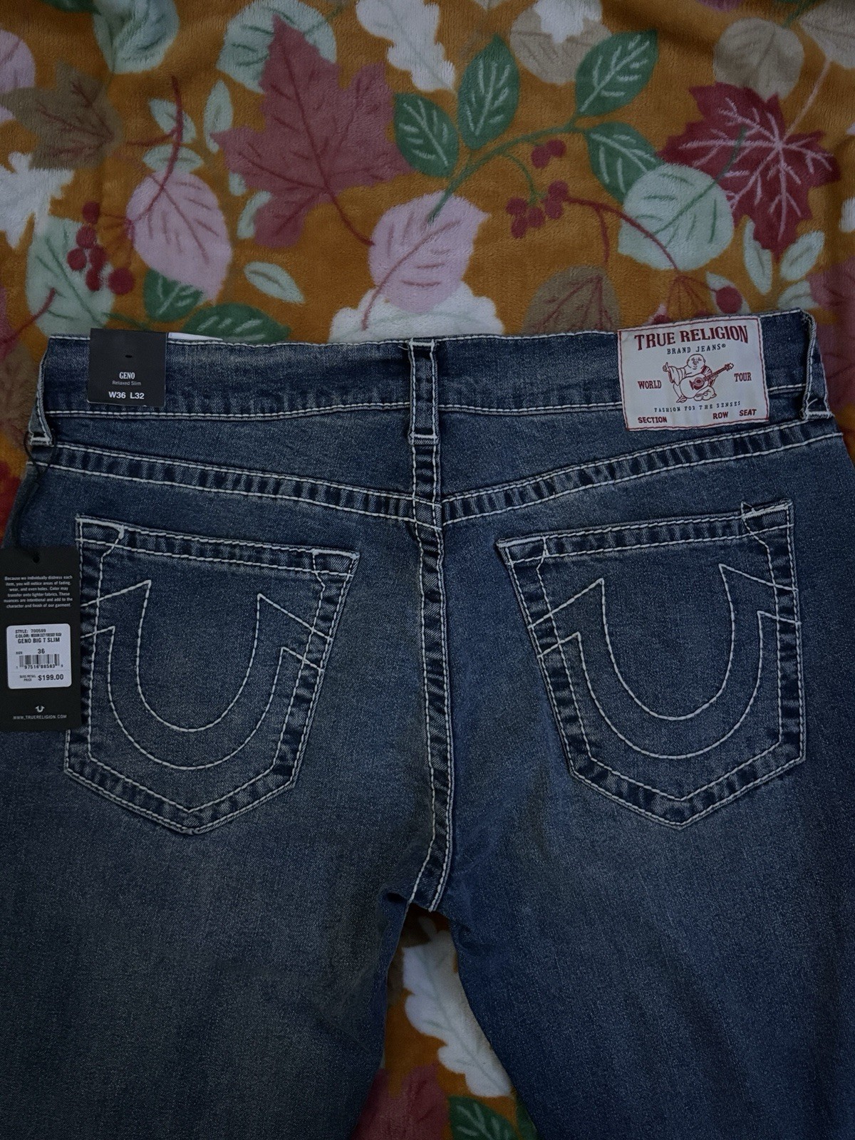 True Religion Men’s Blue Denim Jeans Straight Leg Relaxed Slim Mid Rise Medium