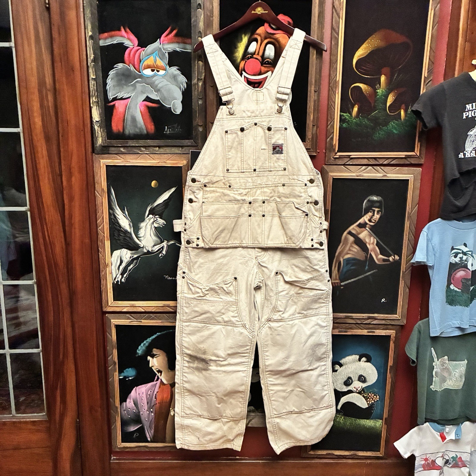 Vintage Ben Davis Distressed Double Knee Carpenter Work Wear Bib Overalls Sz 36