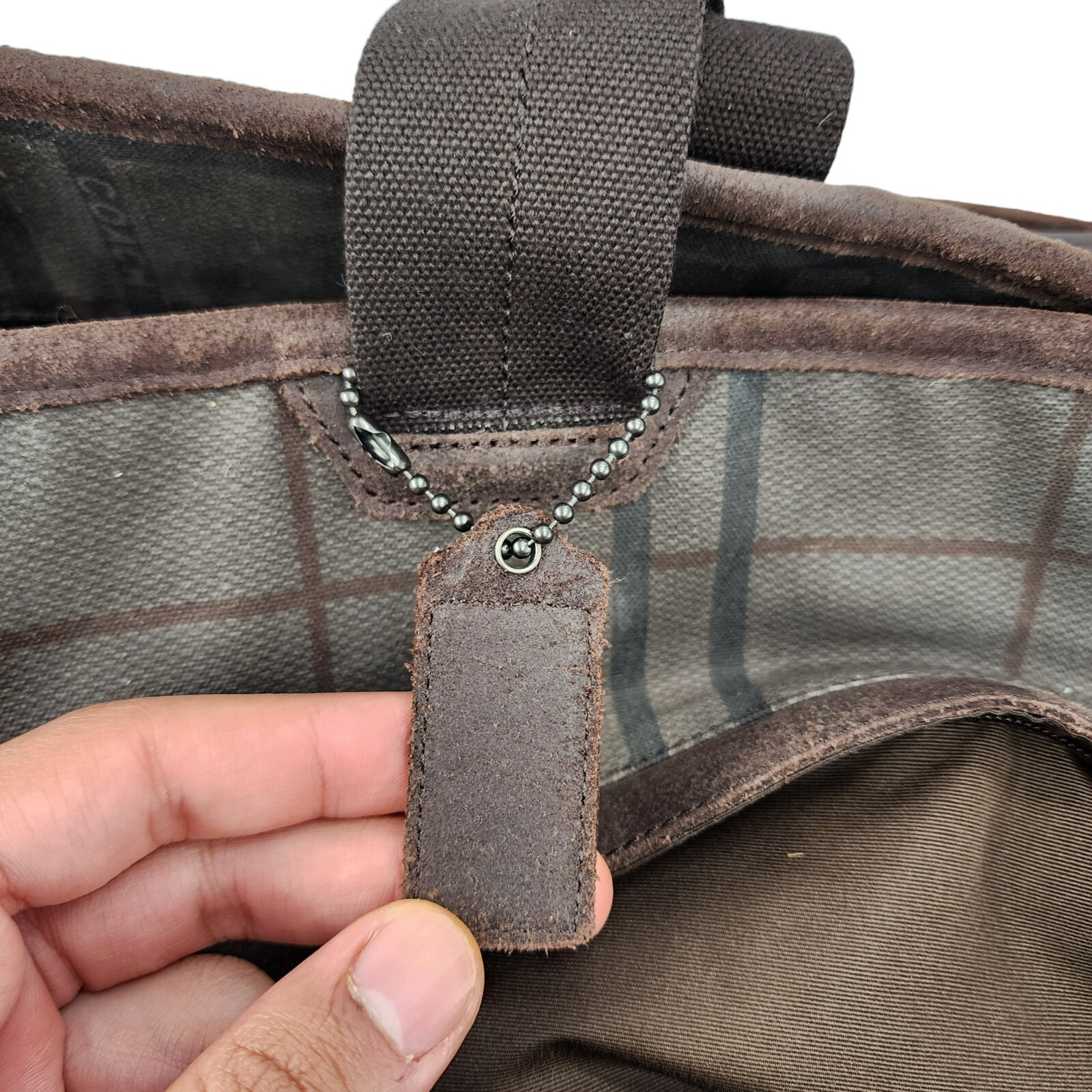 COACH Camden Brown Plaid Fatigue Canvas Tatersall Tote Weekend Travel Bag