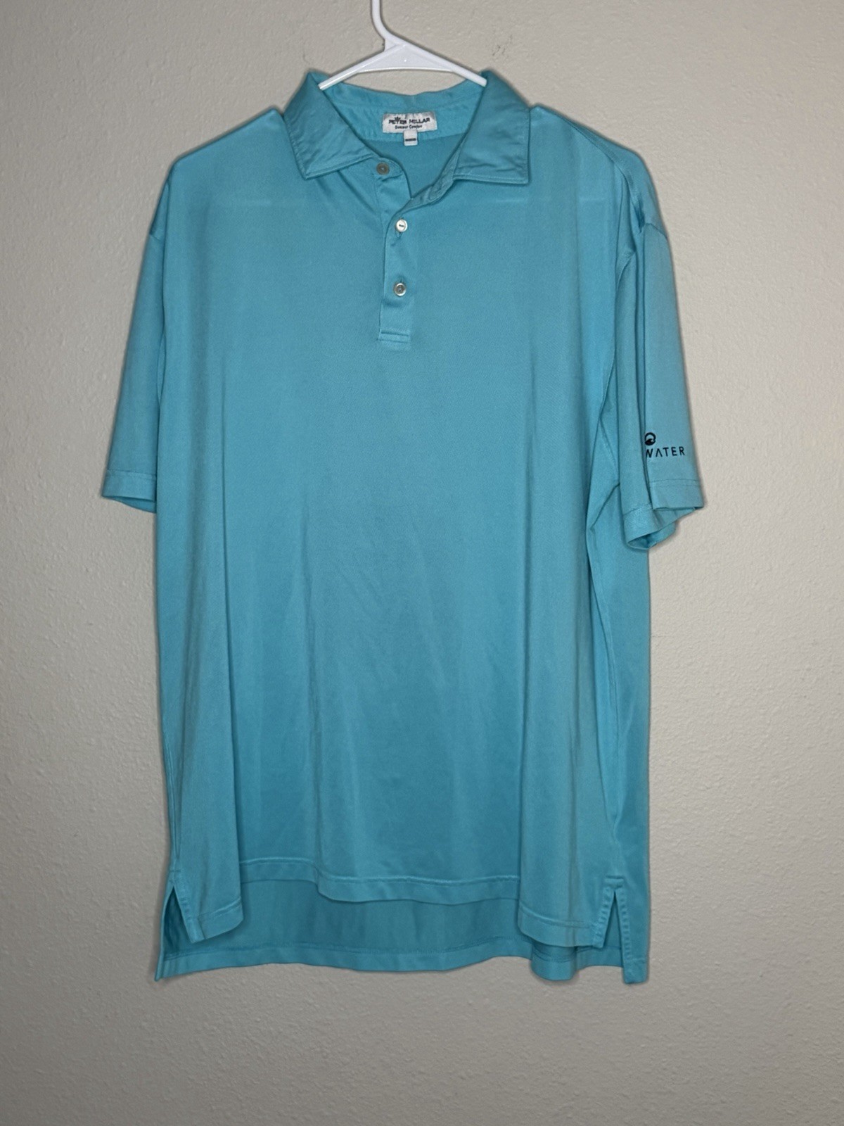 Peter Millar Summer Comfort Polo Shirt Mens Large Blue Left Sleeve Logo