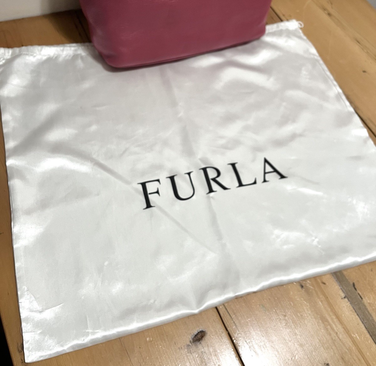 FURLA Appaloosa Bag Raspberry/Dark Pink Pebbled Leather 14×12.5×5.5” Large EUC