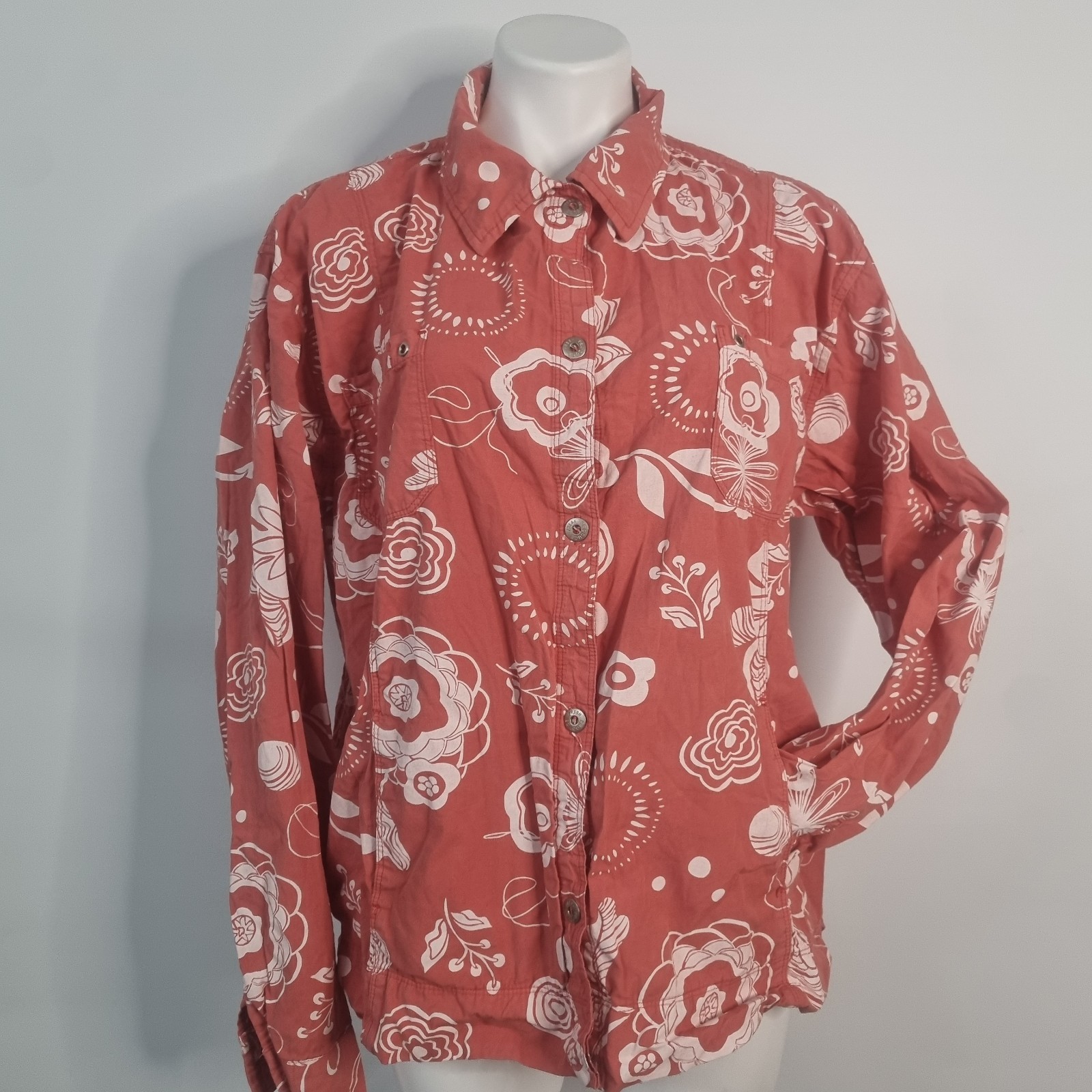 Fresh Produce Women’s Jacket Shirt Floral Vivid Coral Pink Button Down Sz XXL