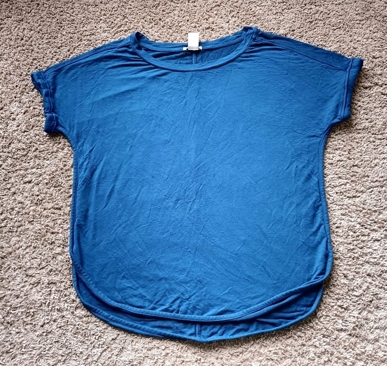 Matty M T-Shirt Women’s Size Large Blue Stretch Cap Sleeve Pullover Crew Neck