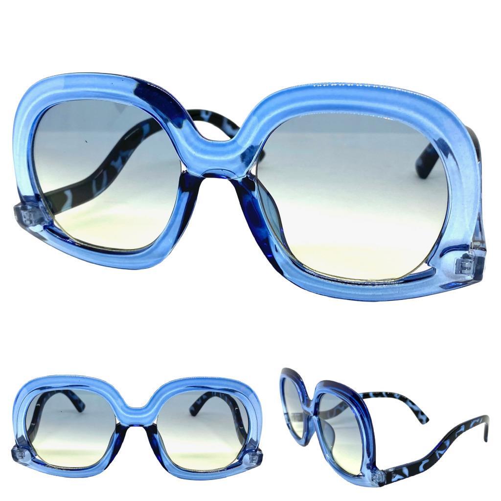 OVERSIZED EXAGGERATED Funky VINTAGE RETRO Style SUN GLASSES Large Big Blue Frame