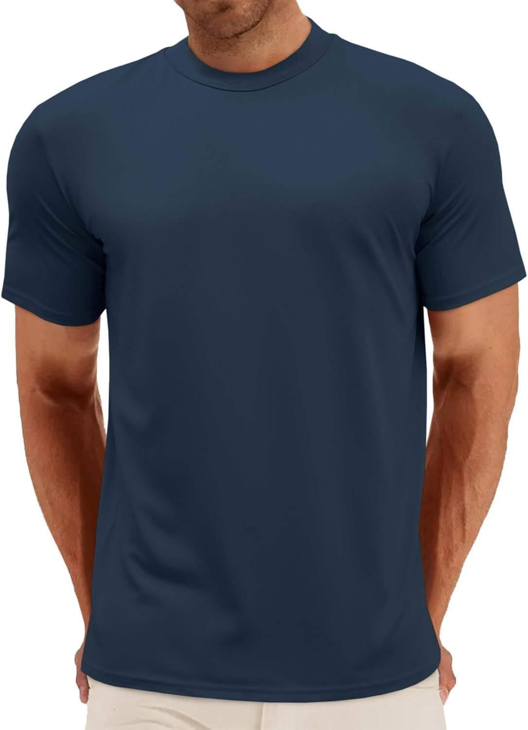 Mens Summer Short Sleeve Mock Turtleneck Tee Casual Basic Pullover Top
