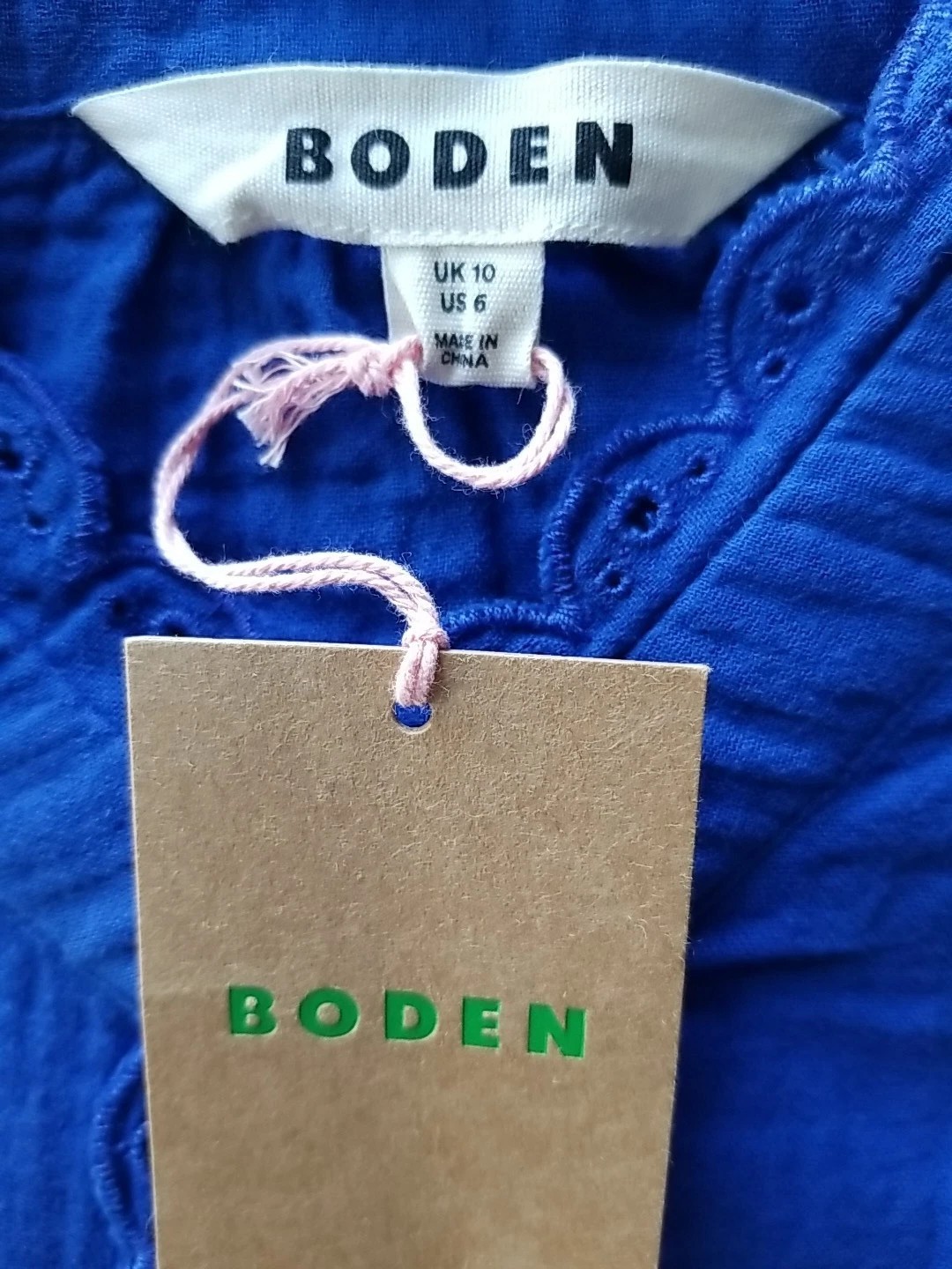 Boden Double Cloth Scallop Blouse US 6 NWT Cobalt Bright Blue Broderie Eyelet