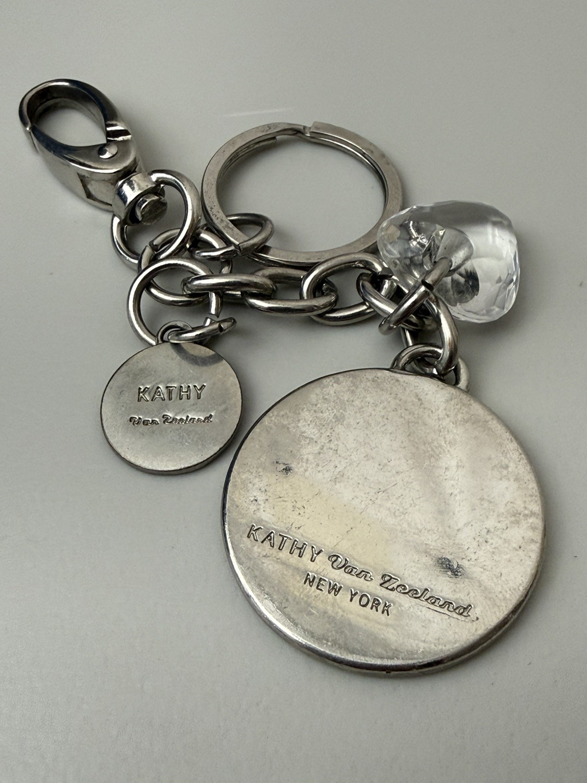 KATHY VAN ZEELAND Heart Mix Crystal Silver Nickel Key Fob Bag Charm Keychain