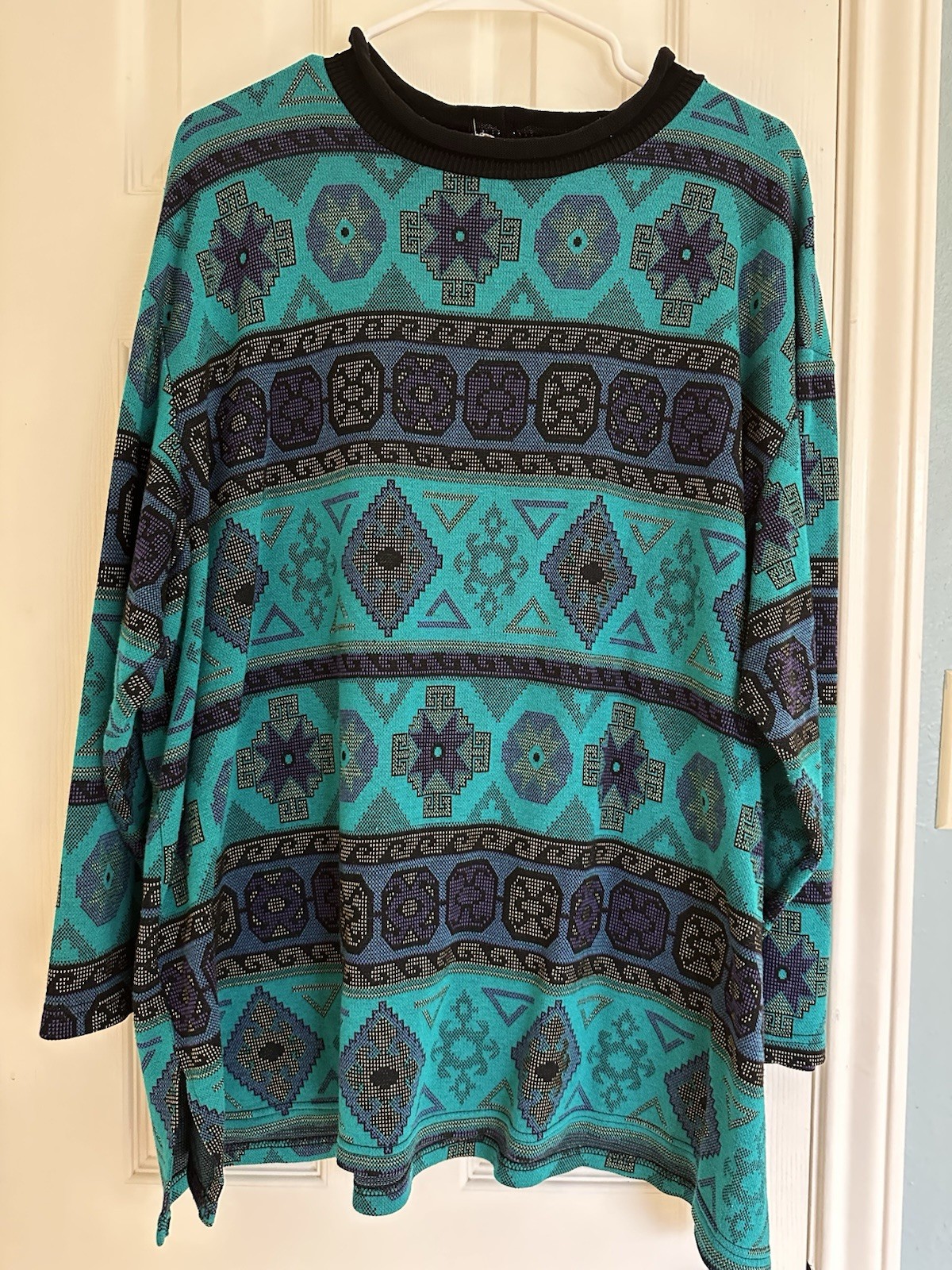 Vtg Lady Carol Aztec Western Knit Sweater Art To Wear Usa 80s 90s Size 3X