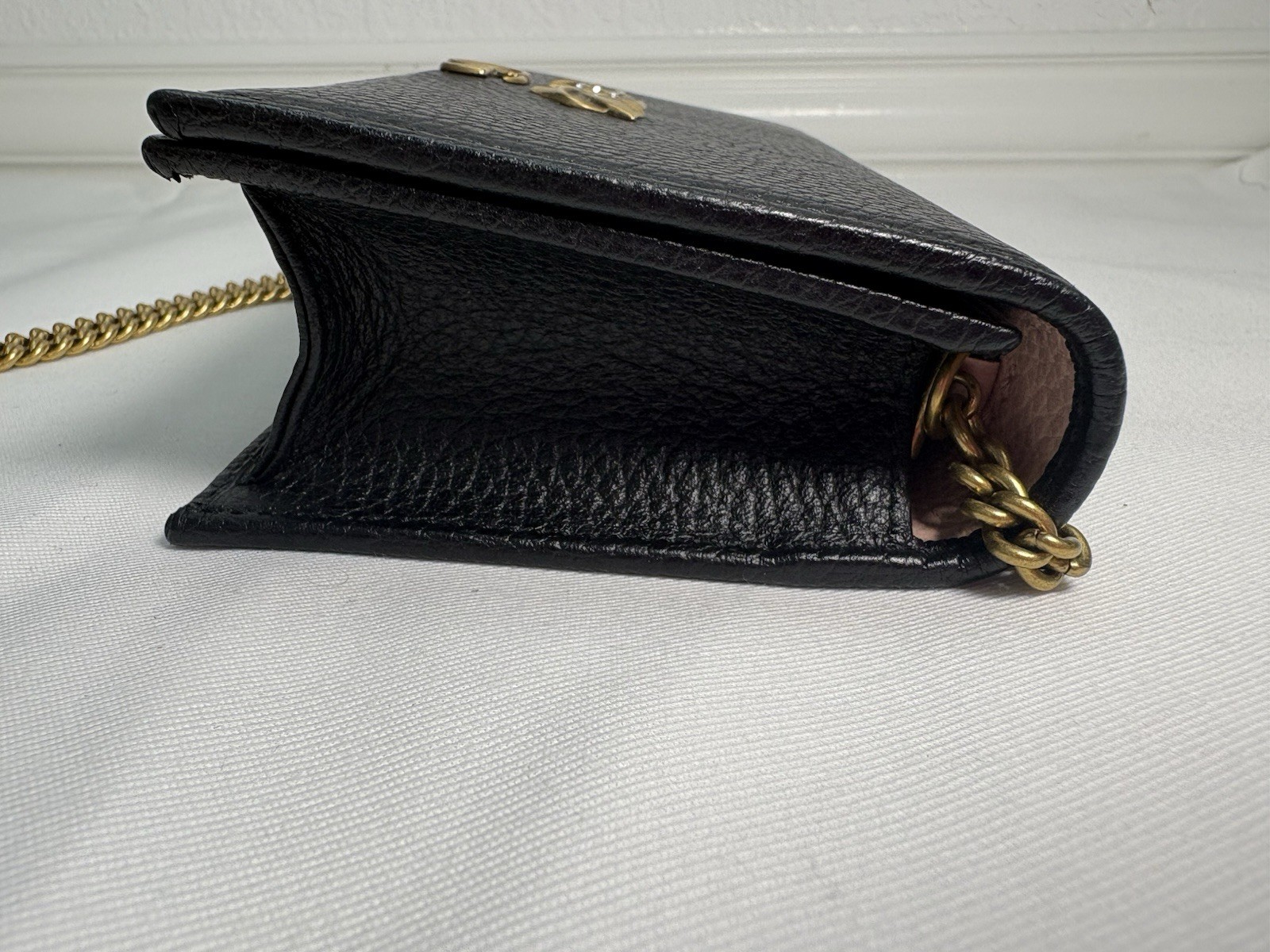 Gucci Marmont Bow Black Leather Clutch Wallet On Chain Gold GG Crossbody Bag