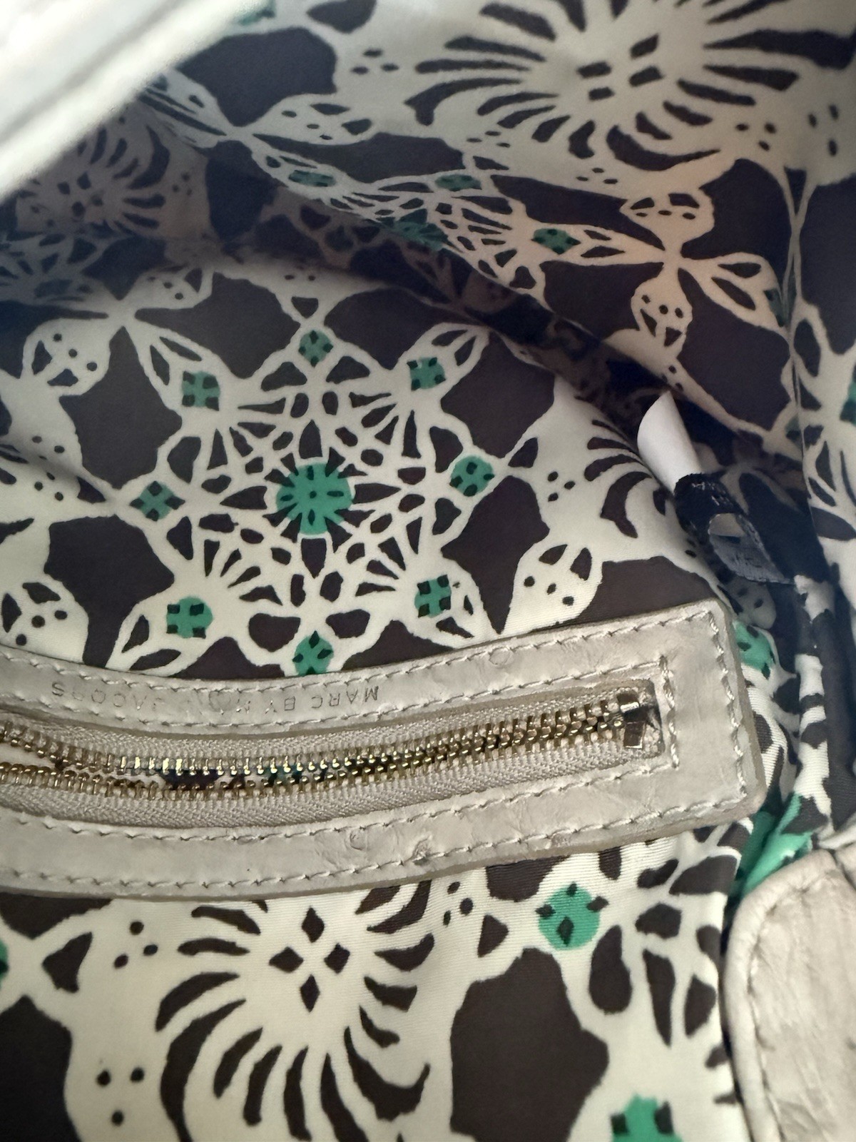 Marc by Marc Jacobs Gray Ostrich Shoulder Bag Turn Lock Buckle Silver Hardware