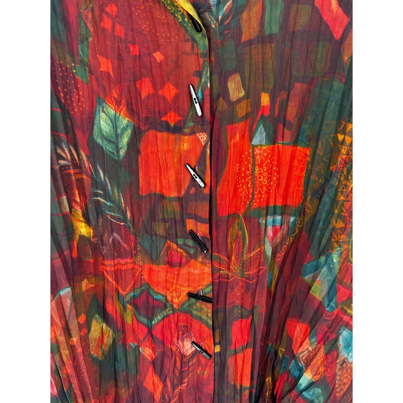 NEW Ali Miles Womens 3X Crinkle Toggle Button Down Shirt Red Orange Tunic – IW