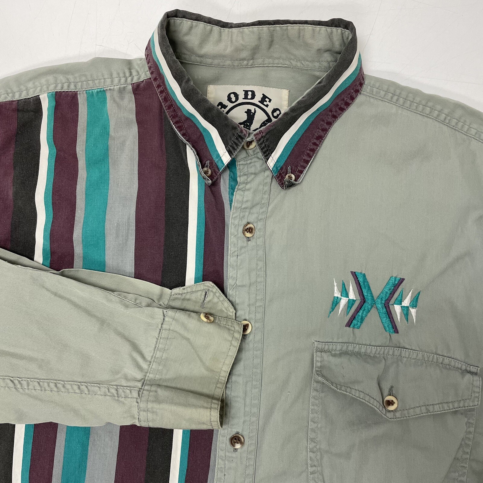 Vtg Rodeo Active Cowboy Western SOUTHWESTERN Button Up GARTH Rodeo Shirt XL