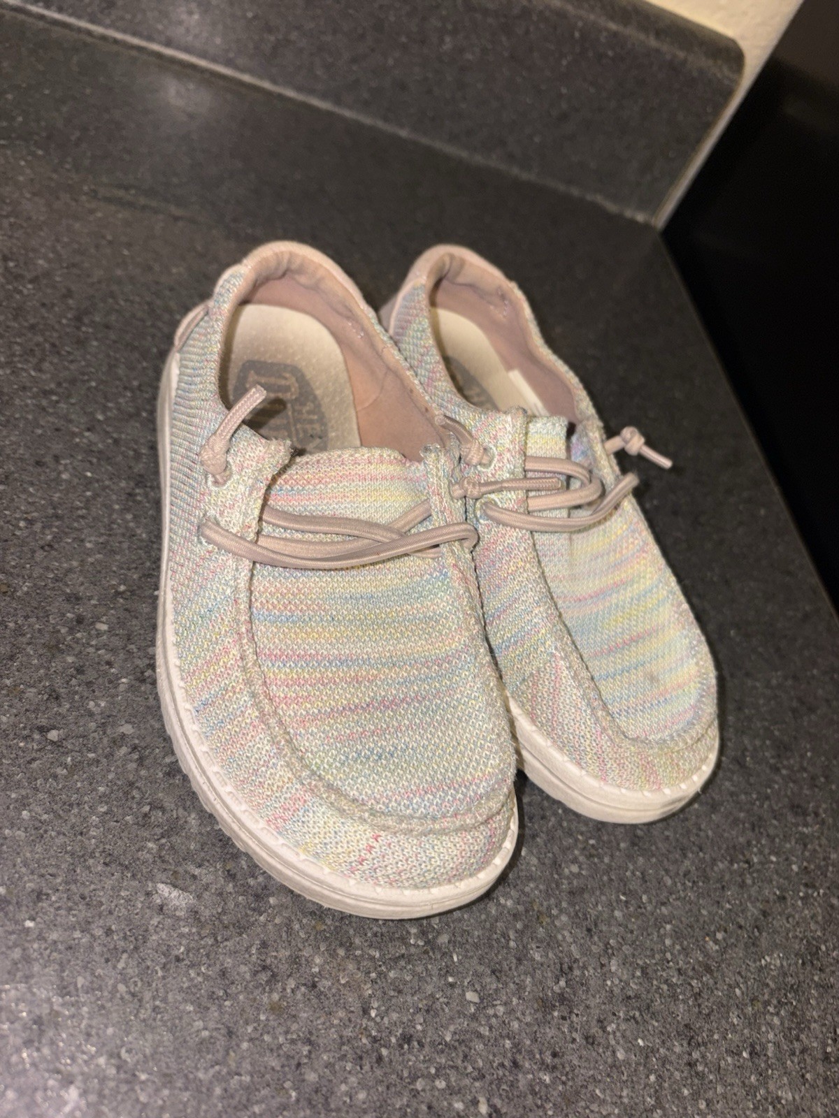 HEYDUDE Wendy Sox Kids Slip On Shoes Aurora White Pastel Rainbow Size 11K