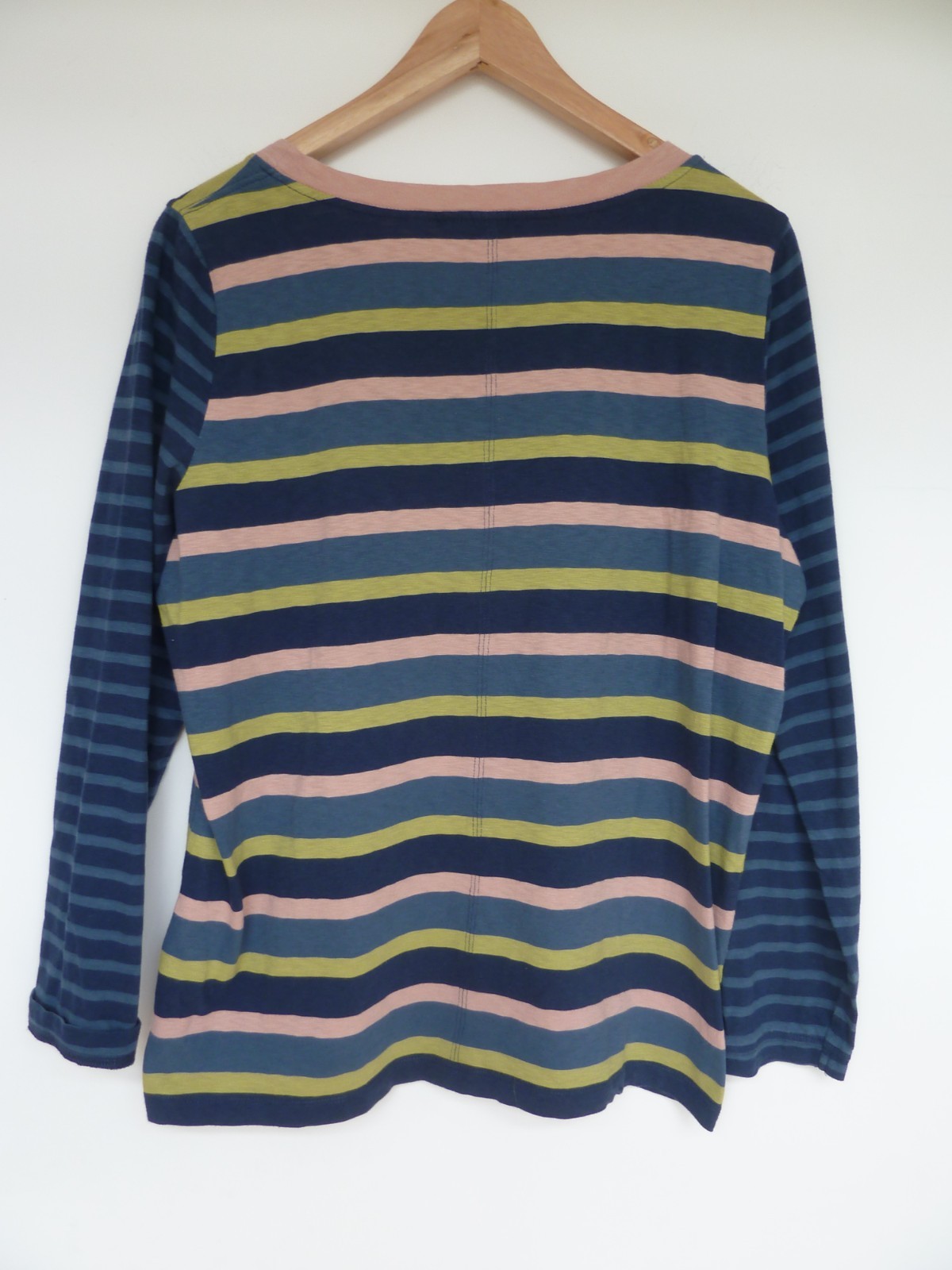 WHITE STUFF blue pink lime green COTTON BRETON STRIPED T shirt top Size 16